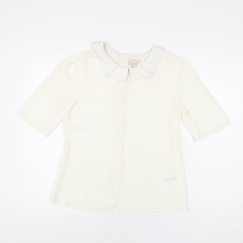 H&M Womens Ivory Polyester Basic Blouse Size 8 Collared