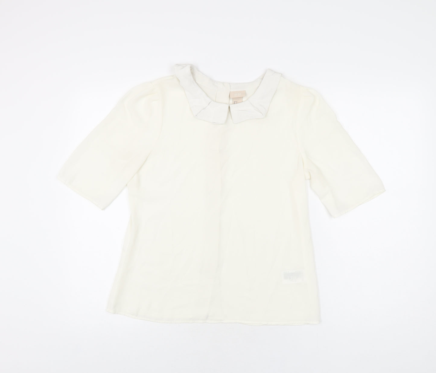 H&M Womens Ivory Polyester Basic Blouse Size 8 Collared