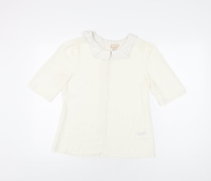 H&M Womens Ivory Polyester Basic Blouse Size 8 Collared