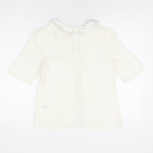 H&M Womens Ivory Polyester Basic Blouse Size 8 Collared