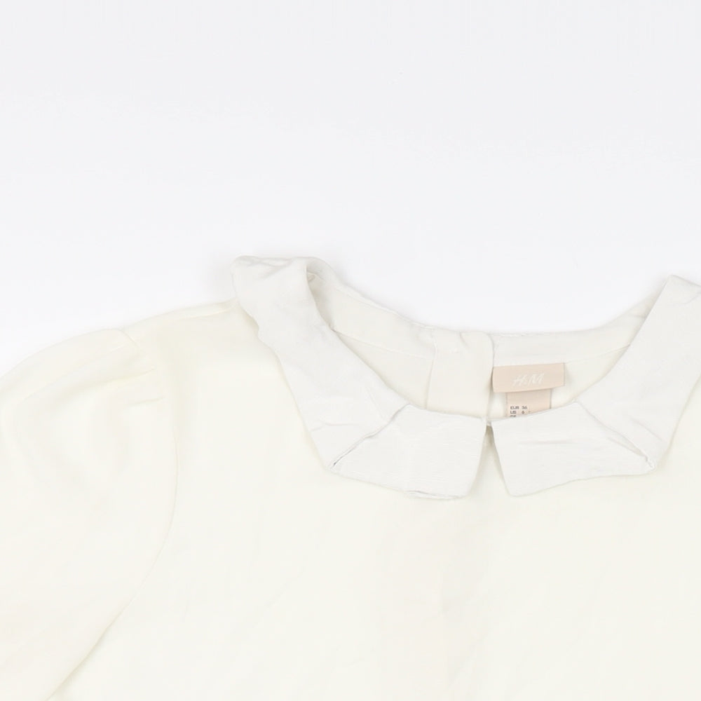 H&M Womens Ivory Polyester Basic Blouse Size 8 Collared