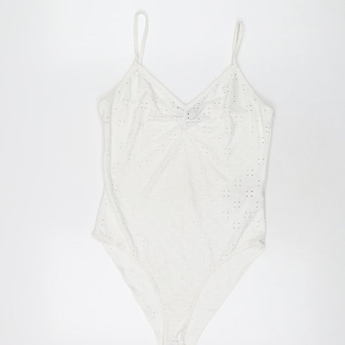 New Look Womens White Polyester Bodysuit One-Piece Size 14 Snap