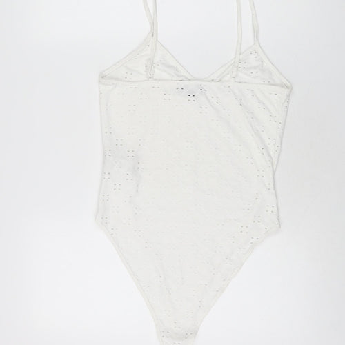 New Look Womens White Polyester Bodysuit One-Piece Size 14 Snap