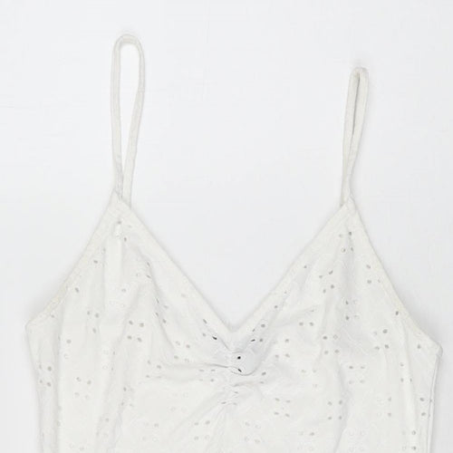 New Look Womens White Polyester Bodysuit One-Piece Size 14 Snap
