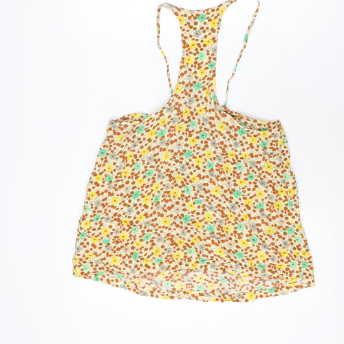 Topshop Womens Ivory Floral Viscose Basic T-Shirt Size 12 Scoop Neck