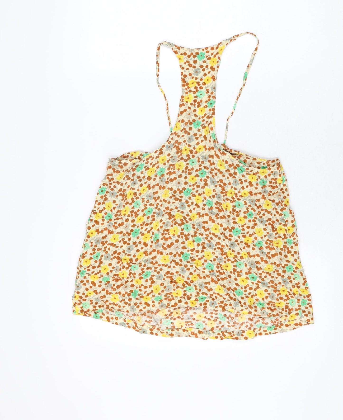 Topshop Womens Ivory Floral Viscose Basic T-Shirt Size 12 Scoop Neck
