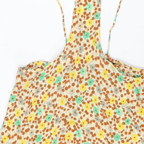 Topshop Womens Ivory Floral Viscose Basic T-Shirt Size 12 Scoop Neck