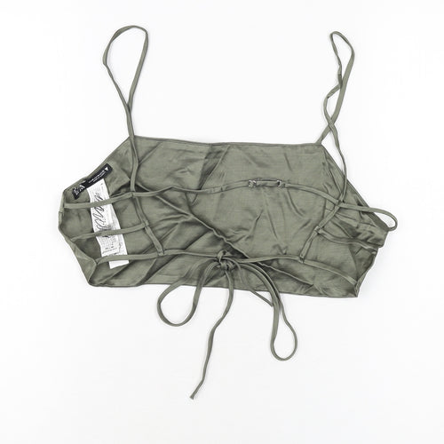 Zara Womens Green Viscose Cropped T-Shirt Size M Square Neck
