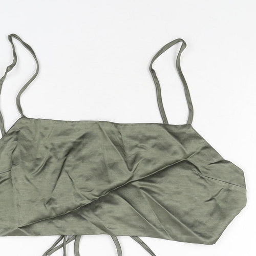 Zara Womens Green Viscose Cropped T-Shirt Size M Square Neck