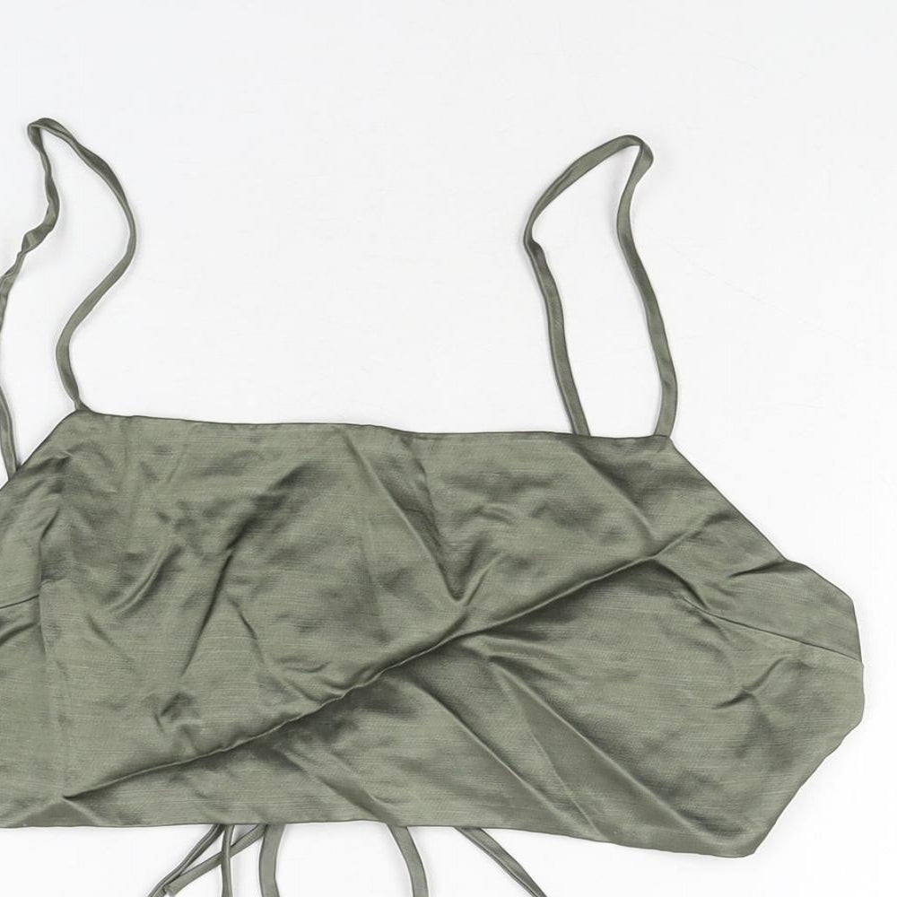 Zara Womens Green Viscose Cropped T-Shirt Size M Square Neck