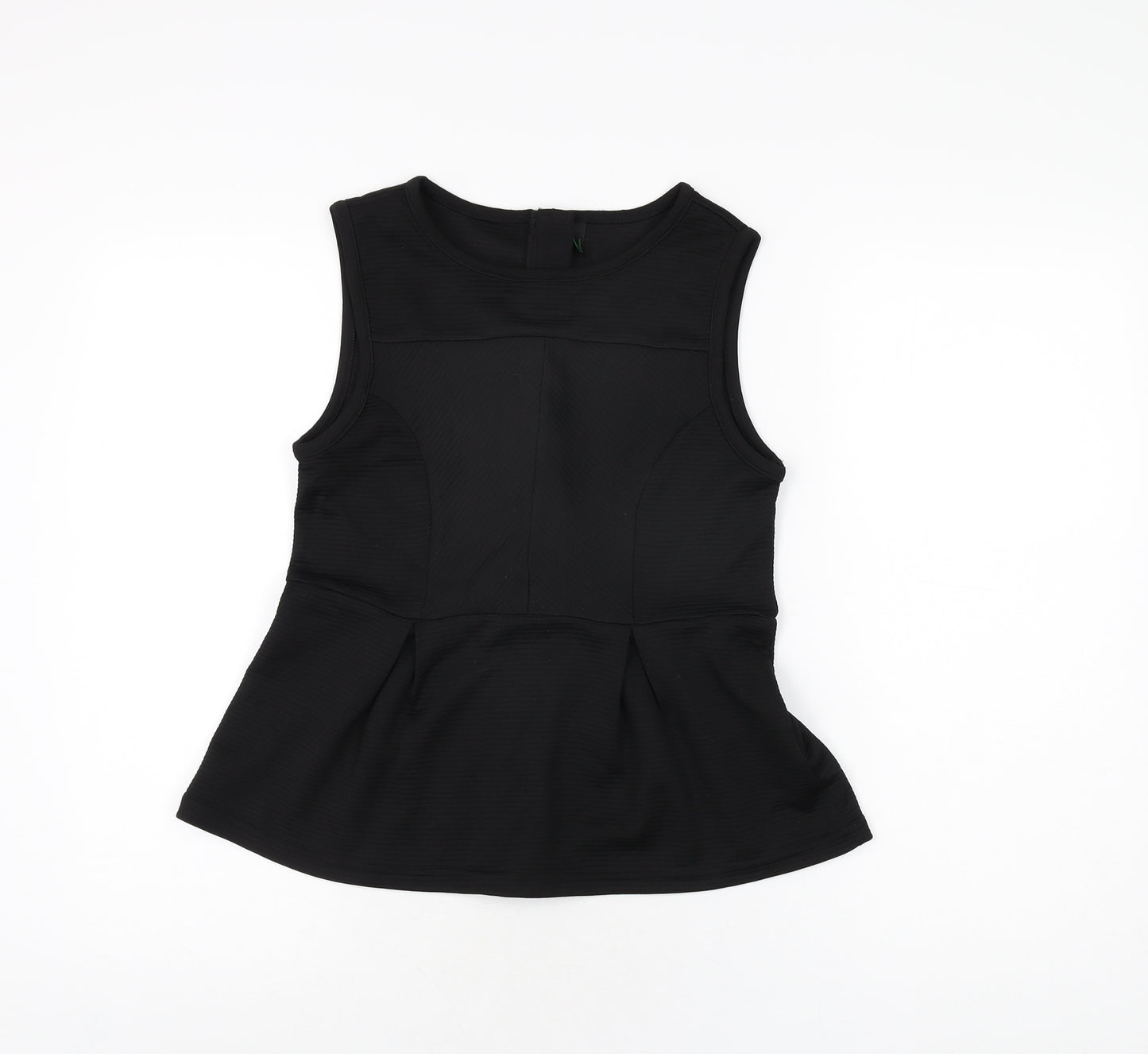 Stile Benetton Womens Black Polyester Basic T-Shirt Size S Round Neck