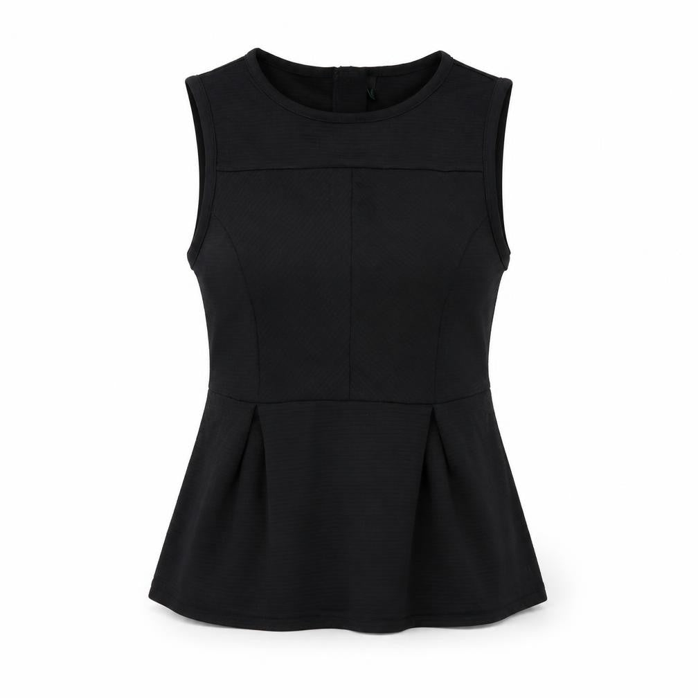 Front view of Stile Benetton women’s black polyester basic t-shirt, size S, round neck