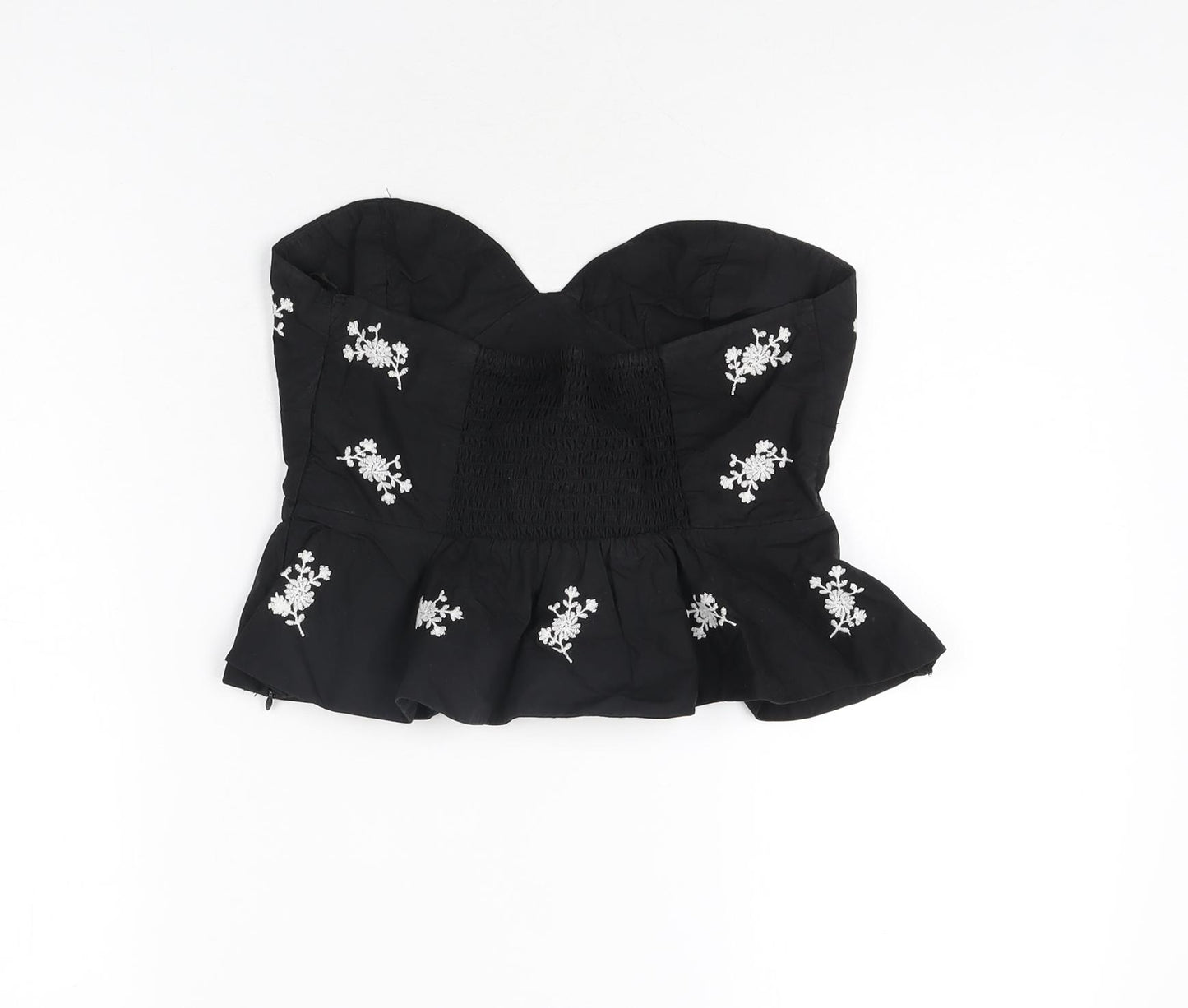 Zara Womens Black Floral Polyester Cropped T-Shirt Size S Off the Shoulder