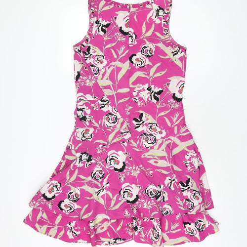 Marks and Spencer Womens Pink Floral Polyester Shift Size 8 Scoop Neck Zip