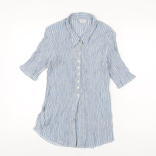 OPUS Womens Blue Striped Viscose Basic Button-Up Size 12 Collared