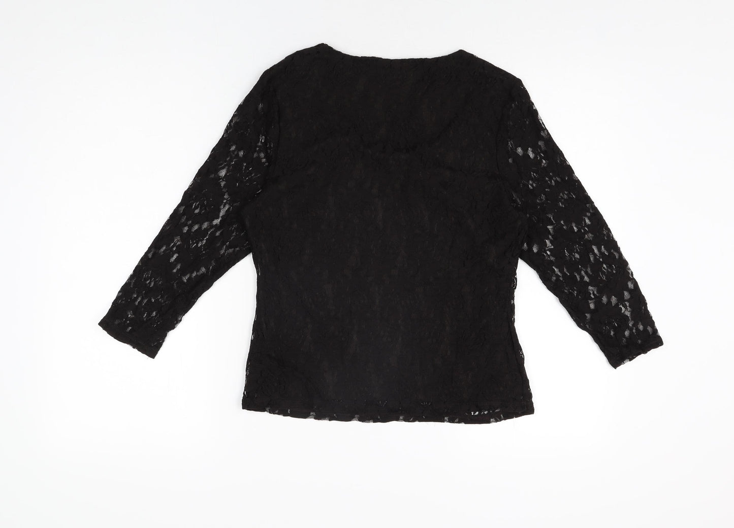 Precis Womens Black Floral Nylon Basic T-Shirt Size S Scoop Neck