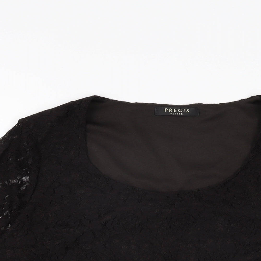 Precis Womens Black Floral Nylon Basic T-Shirt Size S Scoop Neck