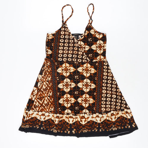 FOREVER 21 Womens Black Floral Rayon Skater Dress Size S V-Neck Pullover