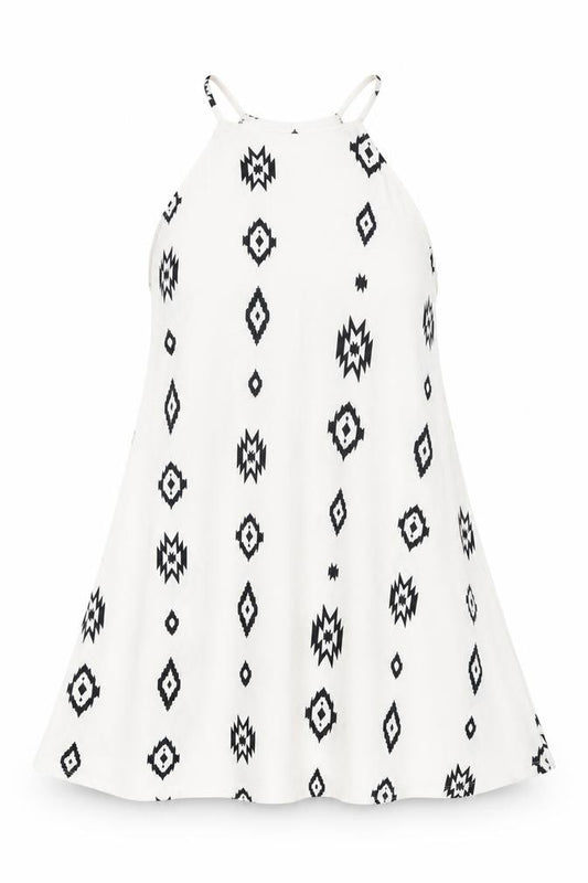 Front view of Zara women’s white geometric polyester basic t-shirt, size S, round neck
