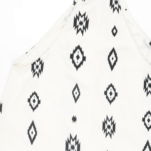 Zara Womens White Geometric Polyester Basic T-Shirt Size S Round Neck