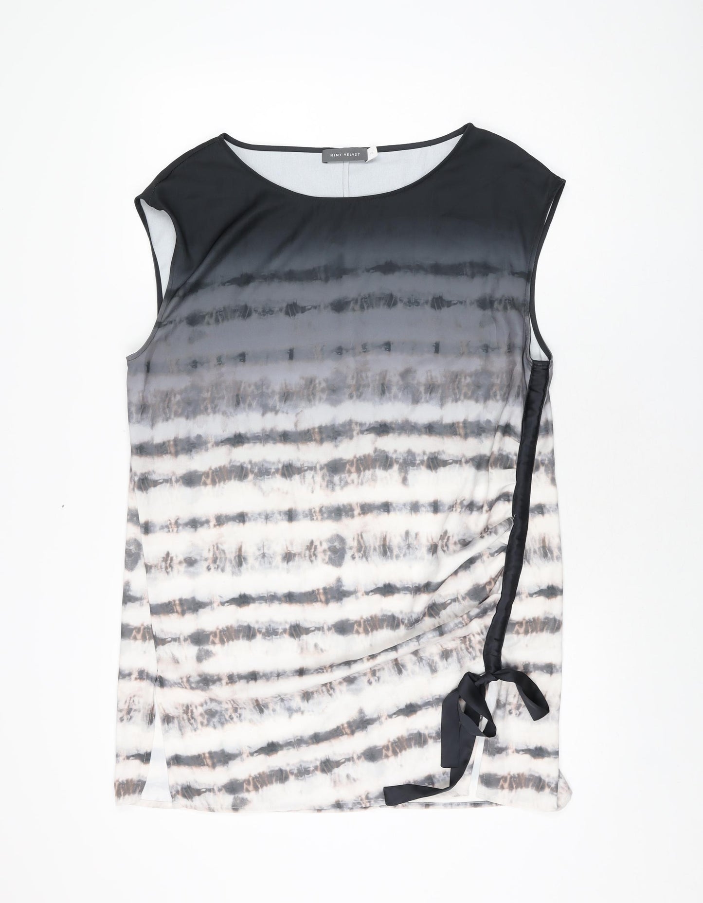 Mint Velvet Womens Grey Geometric Polyester Basic T-Shirt Size 14 Boat Neck