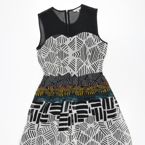 Marks and Spencer Womens Multicoloured Geometric Polyester Skater Dress Size 10 Round Neck Zip
