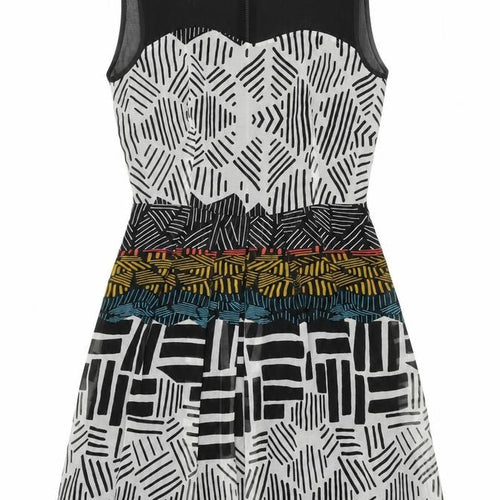 Marks and Spencer Womens Multicoloured Geometric Polyester Skater Dress Size 10 Round Neck Zip