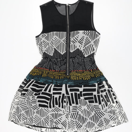 Marks and Spencer Womens Multicoloured Geometric Polyester Skater Dress Size 10 Round Neck Zip
