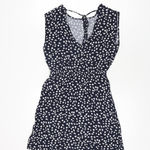 Apricot Womens Blue Floral Viscose Skater Dress Size 8 Round Neck Tie