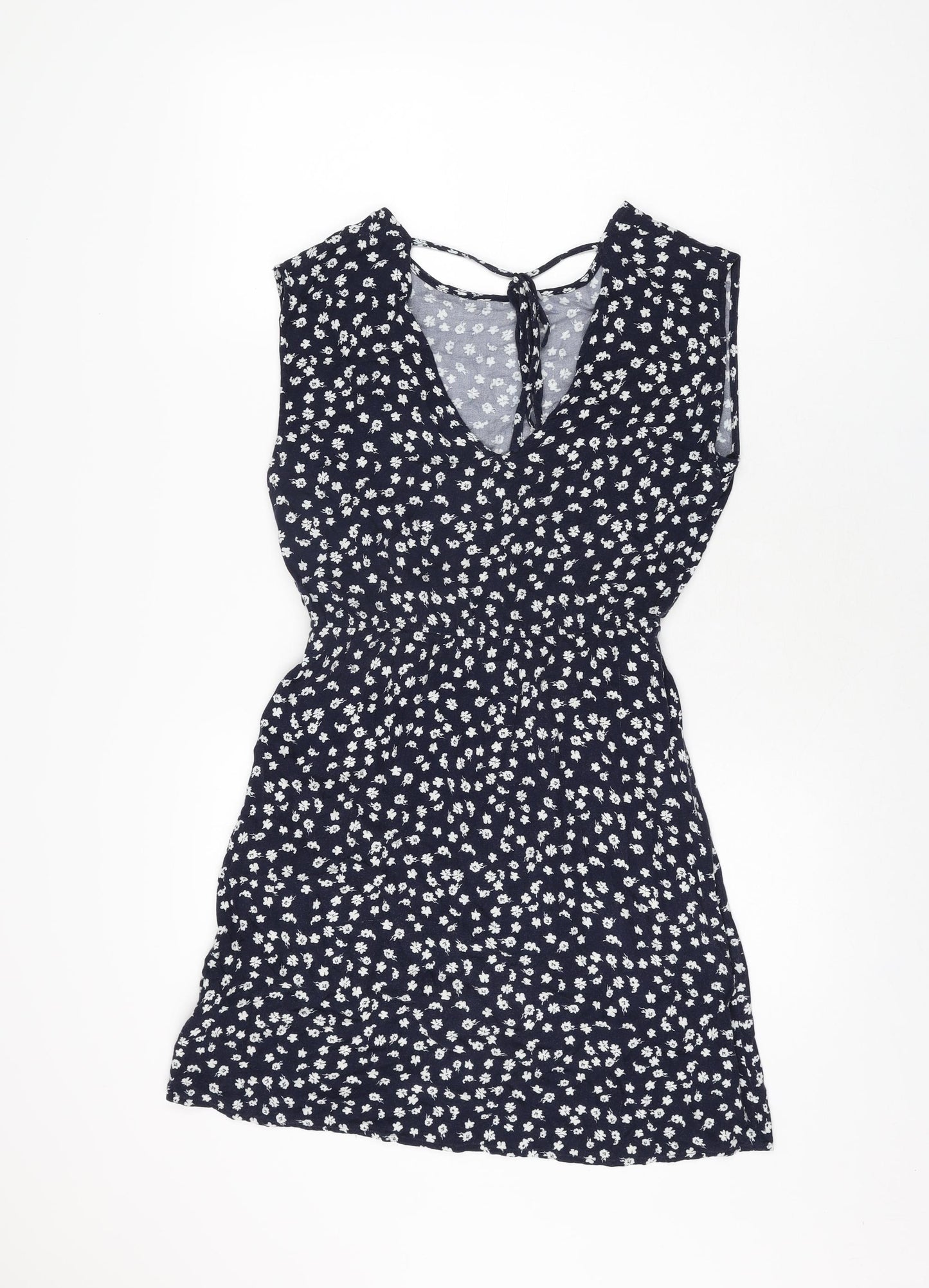 Apricot Womens Blue Floral Viscose Skater Dress Size 8 Round Neck Tie