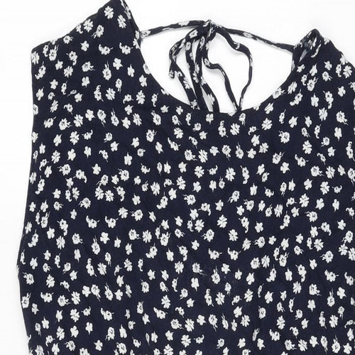Apricot Womens Blue Floral Viscose Skater Dress Size 8 Round Neck Tie
