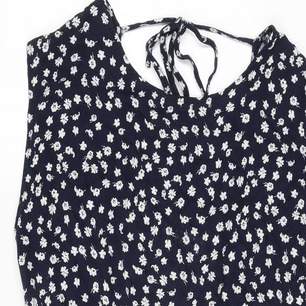 Apricot Womens Blue Floral Viscose Skater Dress Size 8 Round Neck Tie