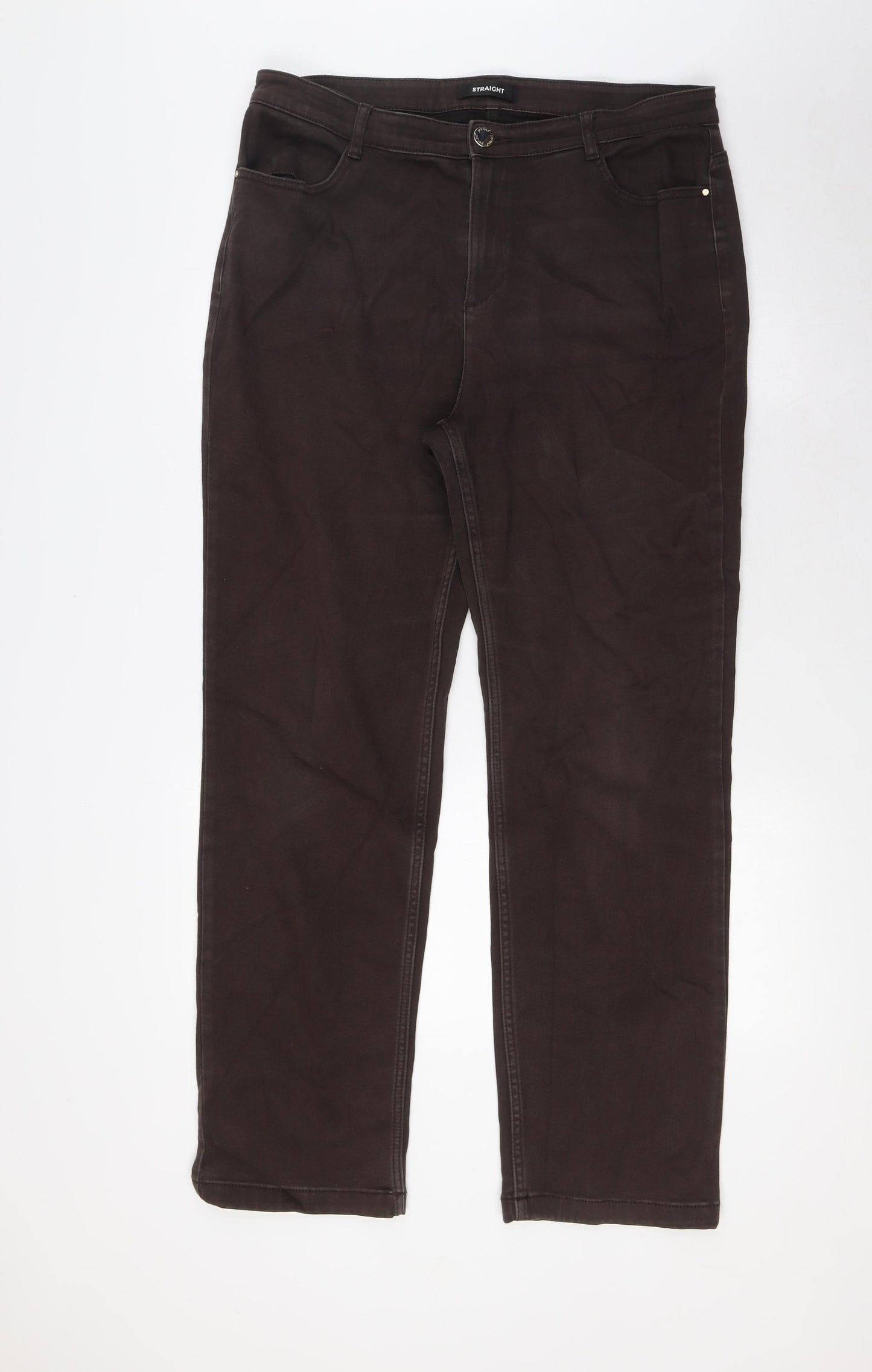 Marks and Spencer Womens Brown Cotton Straight Jeans Size 16 L30 in Regular Zip