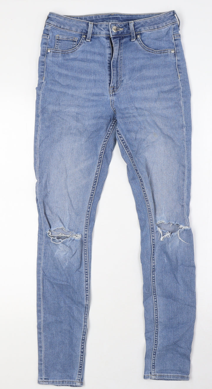 H&M Womens Blue Cotton Skinny Jeans Size 8 L28 in Regular Zip