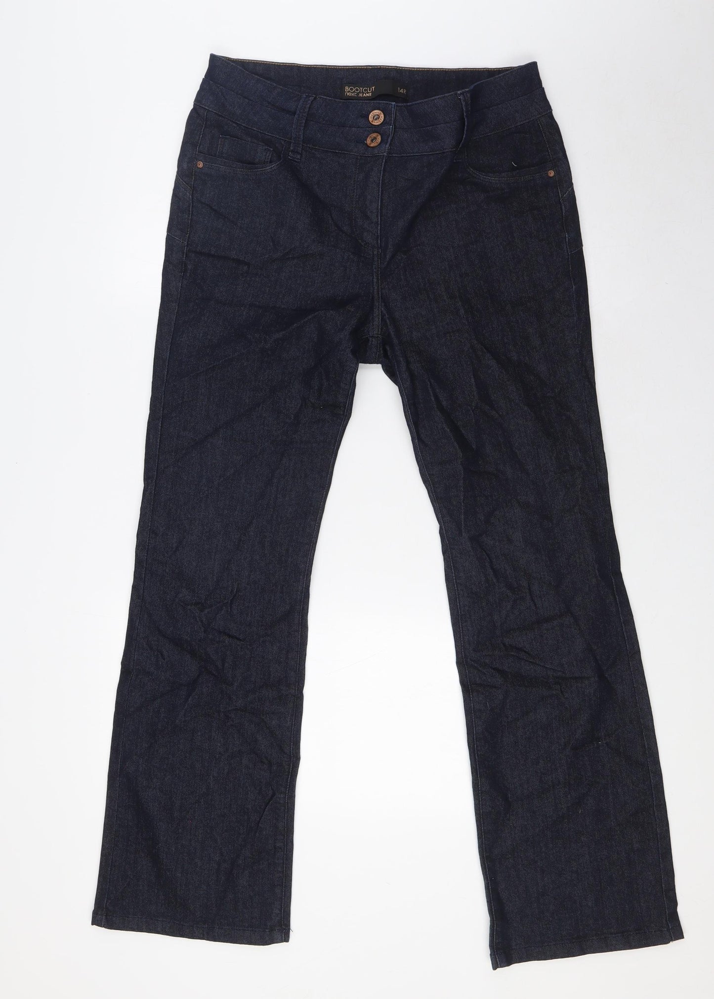NEXT Womens Blue Cotton Bootcut Jeans Size 14 L30 in Regular Zip