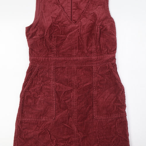 Monsoon Womens Red Cotton A-Line Size 12 V-Neck Zip