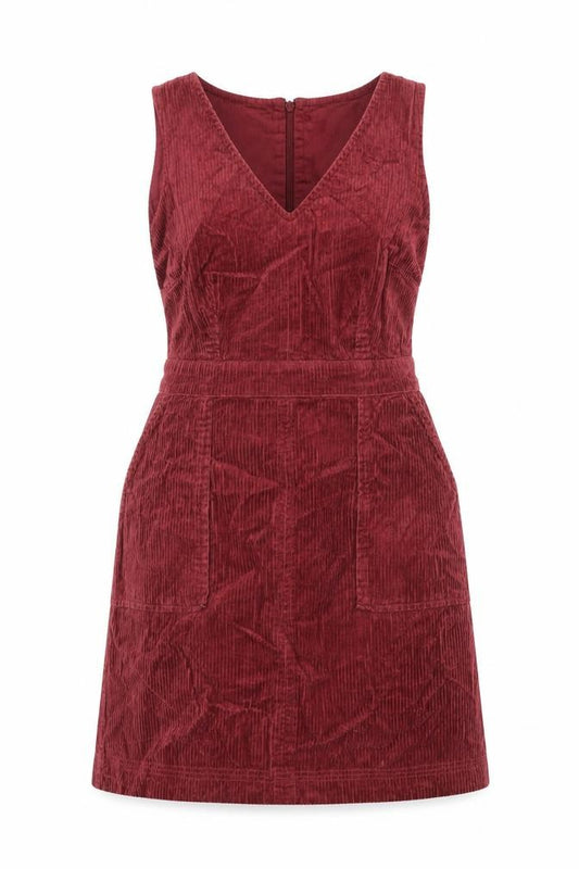 Front view of Monsoon women’s red cotton a-line, size UK 12, v-neck zip