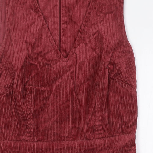 Monsoon Womens Red Cotton A-Line Size 12 V-Neck Zip