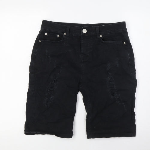 Denim Co Mens Black Cotton Cargo Shorts Size 32 in L10 in Regular Tie