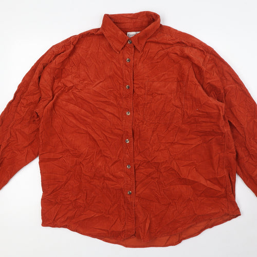 Bon Marche Womens Orange 100% Cotton Basic Button-Up Size 18 Collared - Pockets
