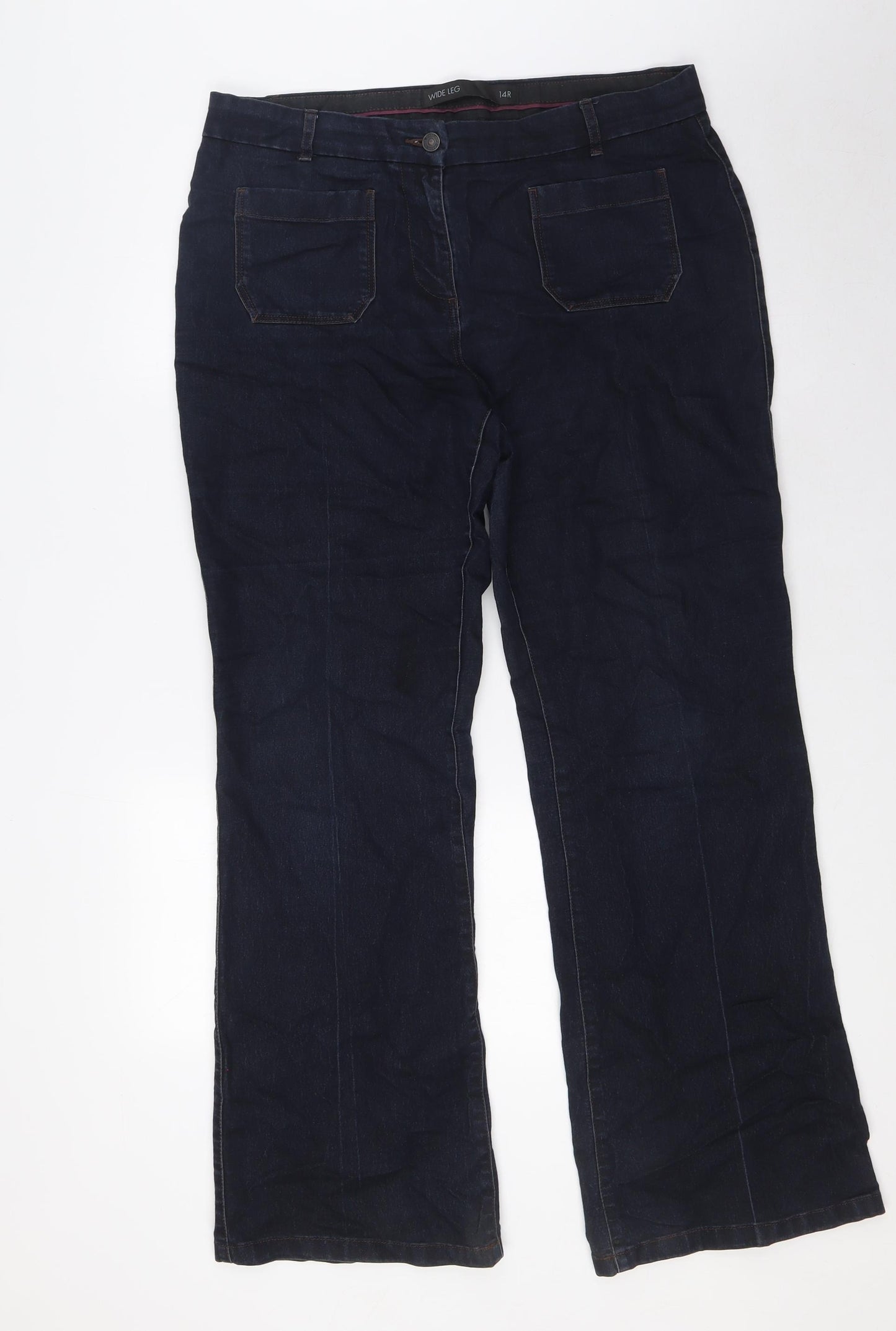 NEXT Womens Black Cotton Wide-Leg Jeans Size 14 L31 in Regular Zip