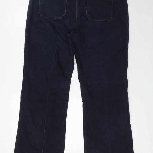 NEXT Womens Black Cotton Wide-Leg Jeans Size 14 L31 in Regular Zip