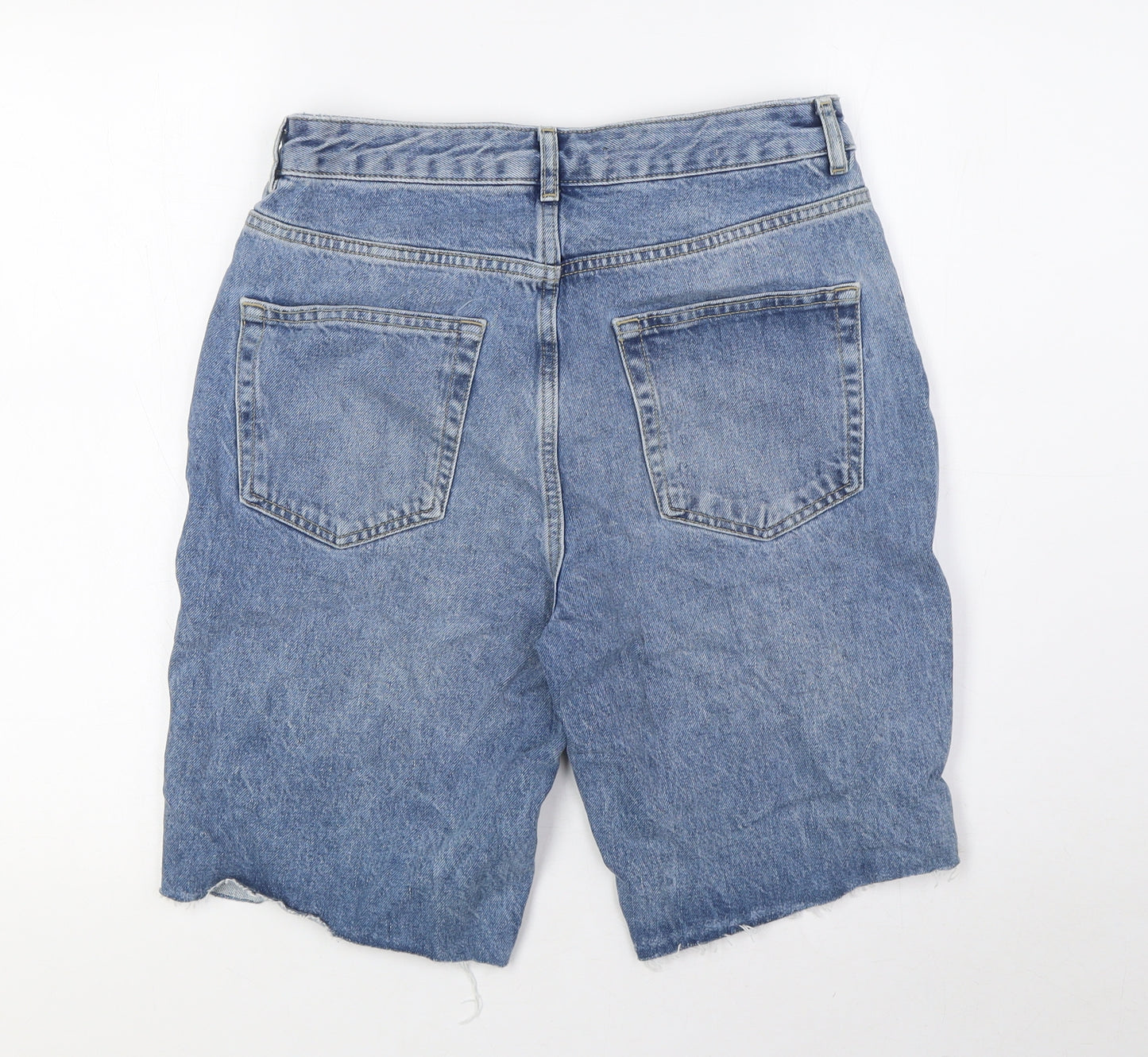 George Womens Blue 100% Cotton Basic Shorts Size 10 L10 in Regular Zip - Raw Hem