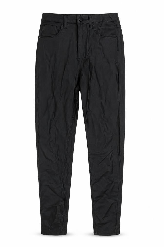 Front view of Quiz women’s black viscose trousers, size UK 8, 29-inch leg regular zip