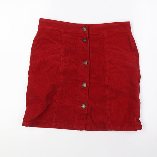 Marks and Spencer Womens Red Cotton A-Line Skirt Size 8 Button