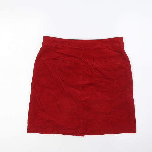 Marks and Spencer Womens Red Cotton A-Line Skirt Size 8 Button