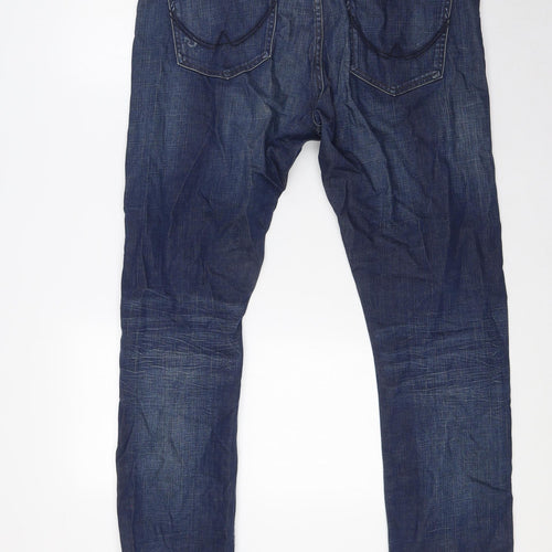 Superdry Mens Blue Cotton Straight Jeans Size 34 in L32 in Slim Zip