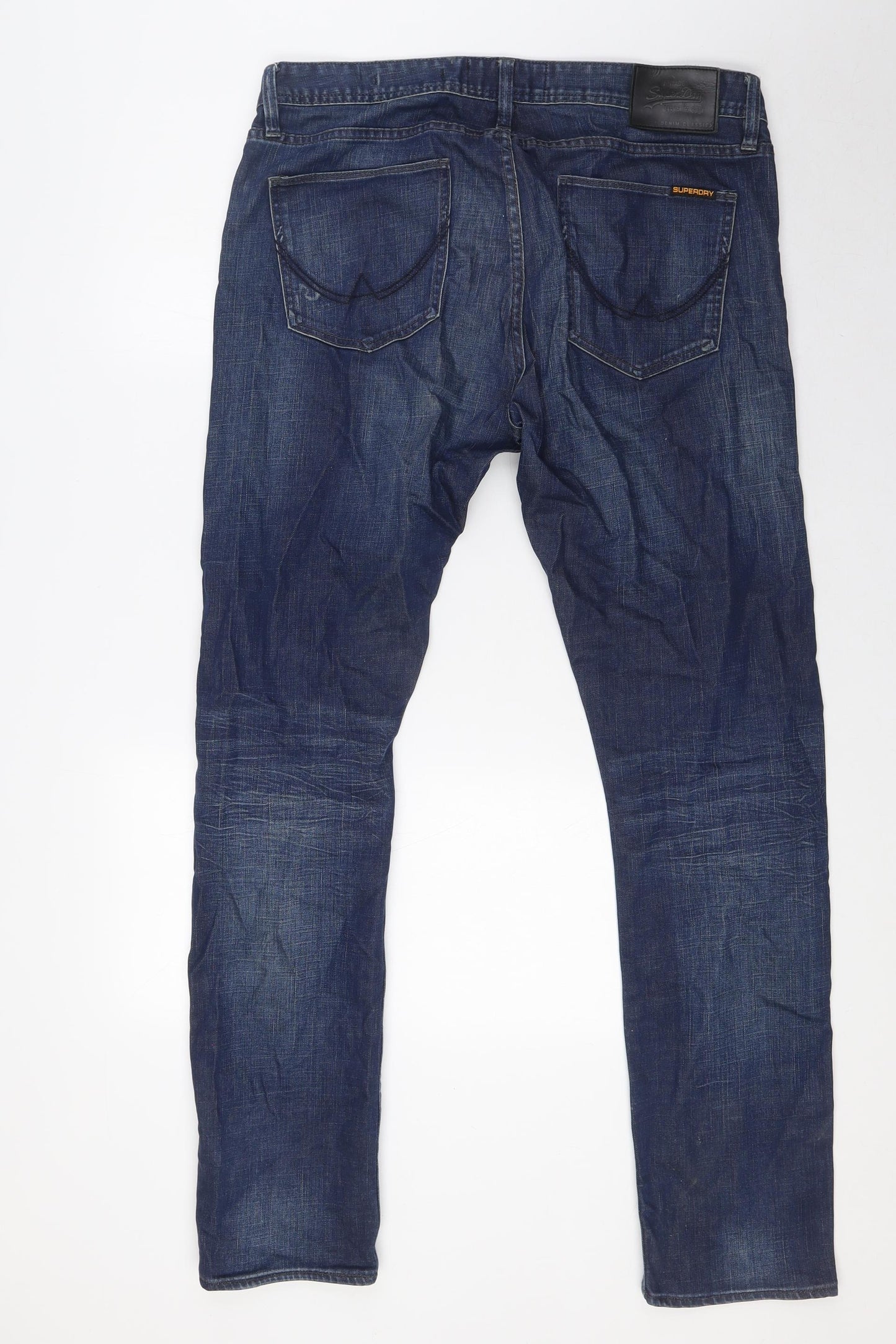 Superdry Mens Blue Cotton Straight Jeans Size 34 in L32 in Slim Zip
