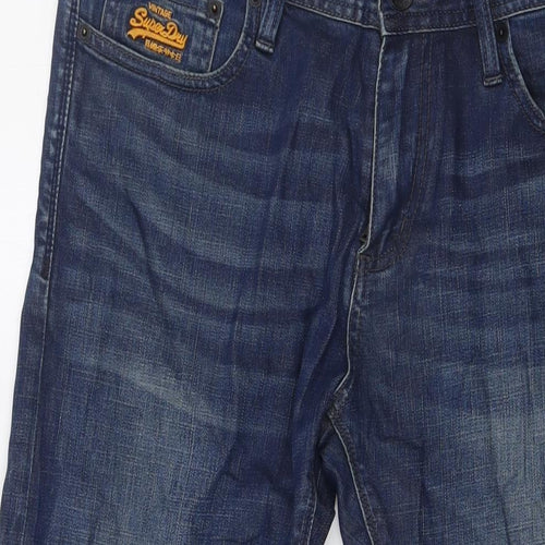 Superdry Mens Blue Cotton Straight Jeans Size 34 in L32 in Slim Zip
