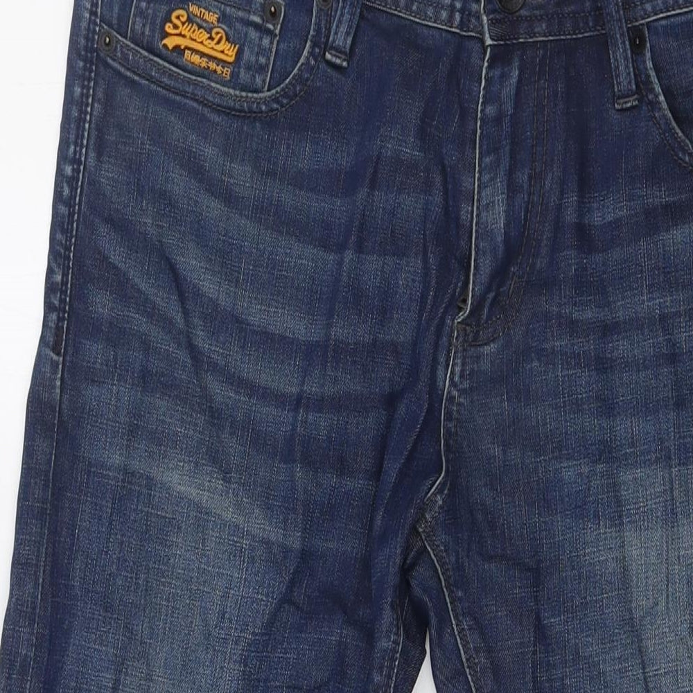 Superdry Mens Blue Cotton Straight Jeans Size 34 in L32 in Slim Zip